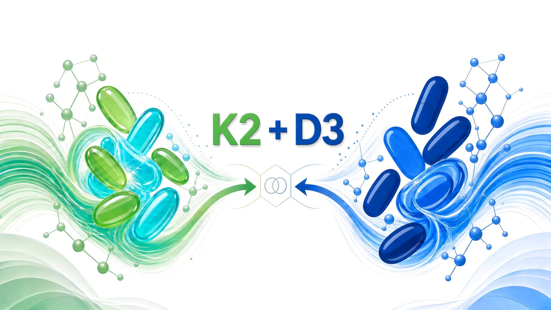 Image showing d3 and k2 synergy to explain proper supplement ratios