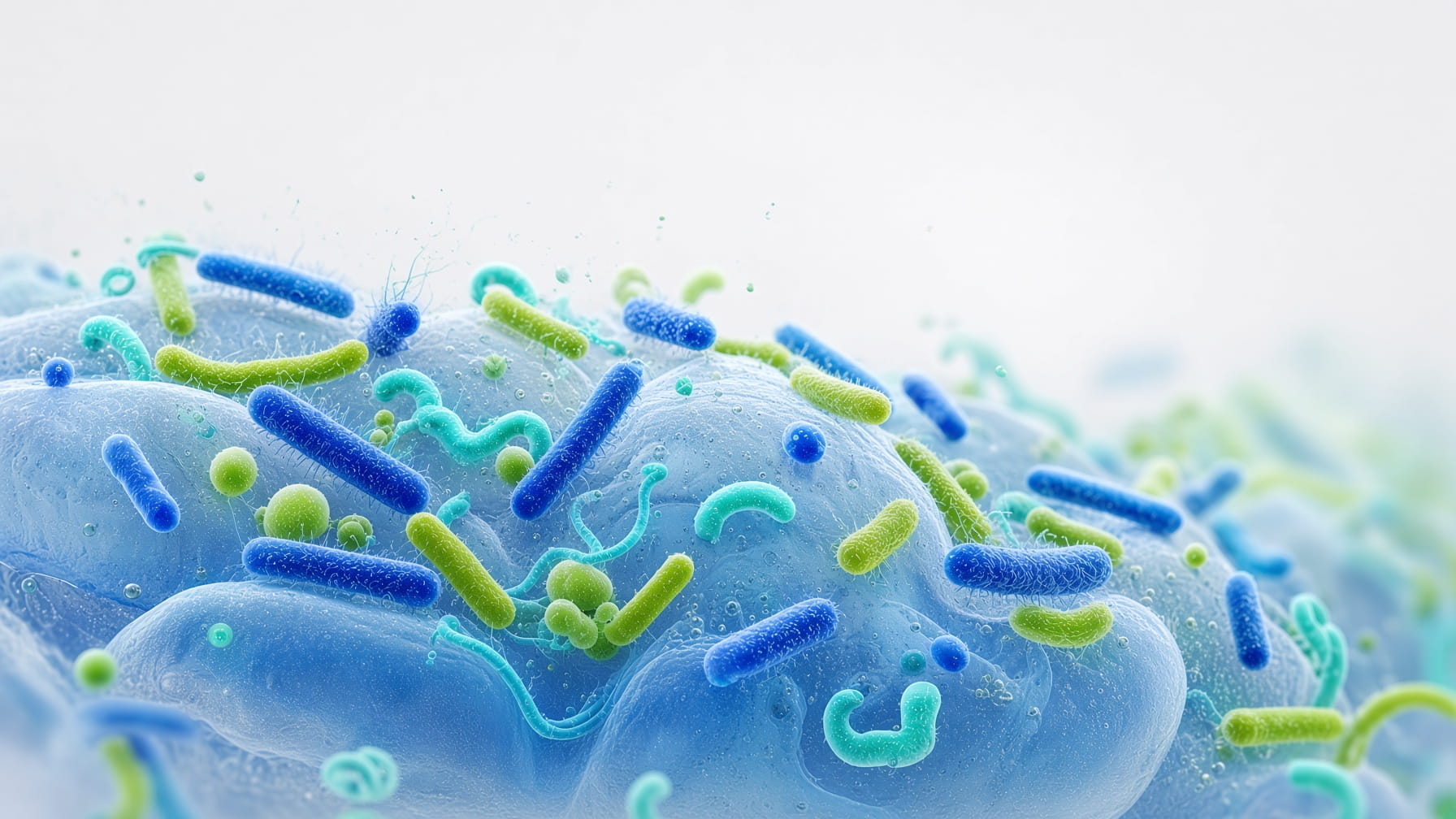 image showing a representation of diverse gut bacteria on a healthy gut lining