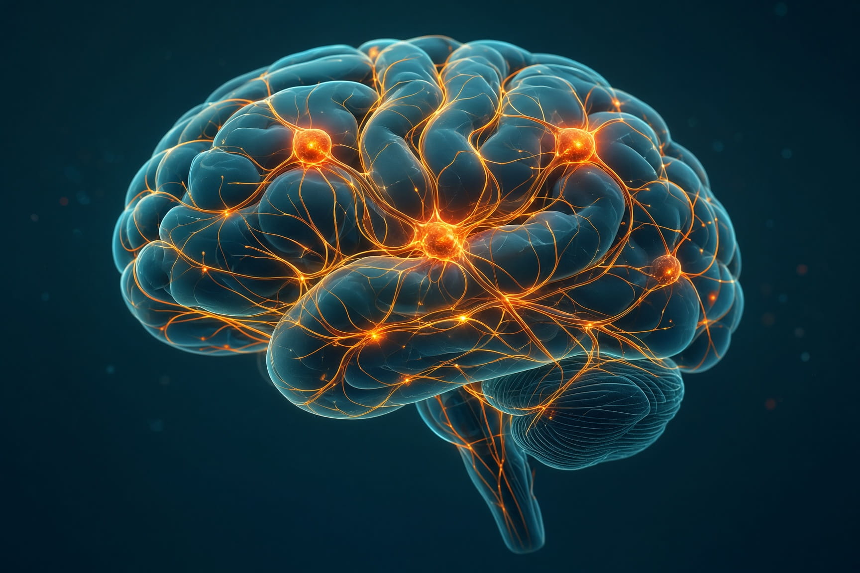 Glowing 3D human brain showing neural network growth, representing how to increase brain-derived neurotrophic factor (BDNF) and support cognitive longevity.